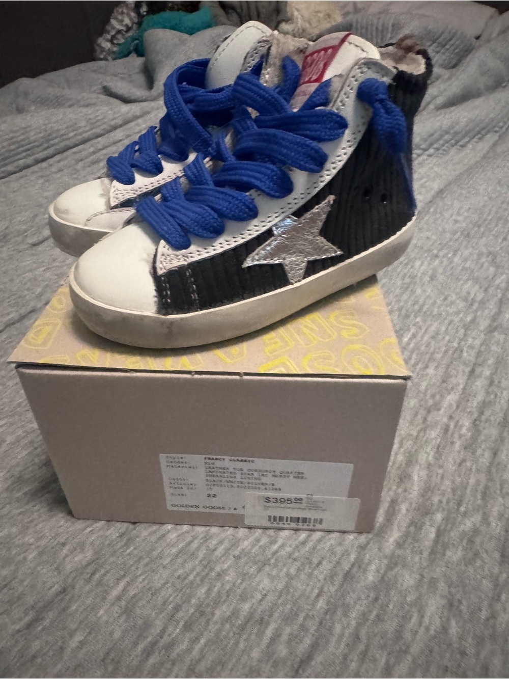Golden Goose Kids High-Top Sneakers with Blue Laces and Silver Star